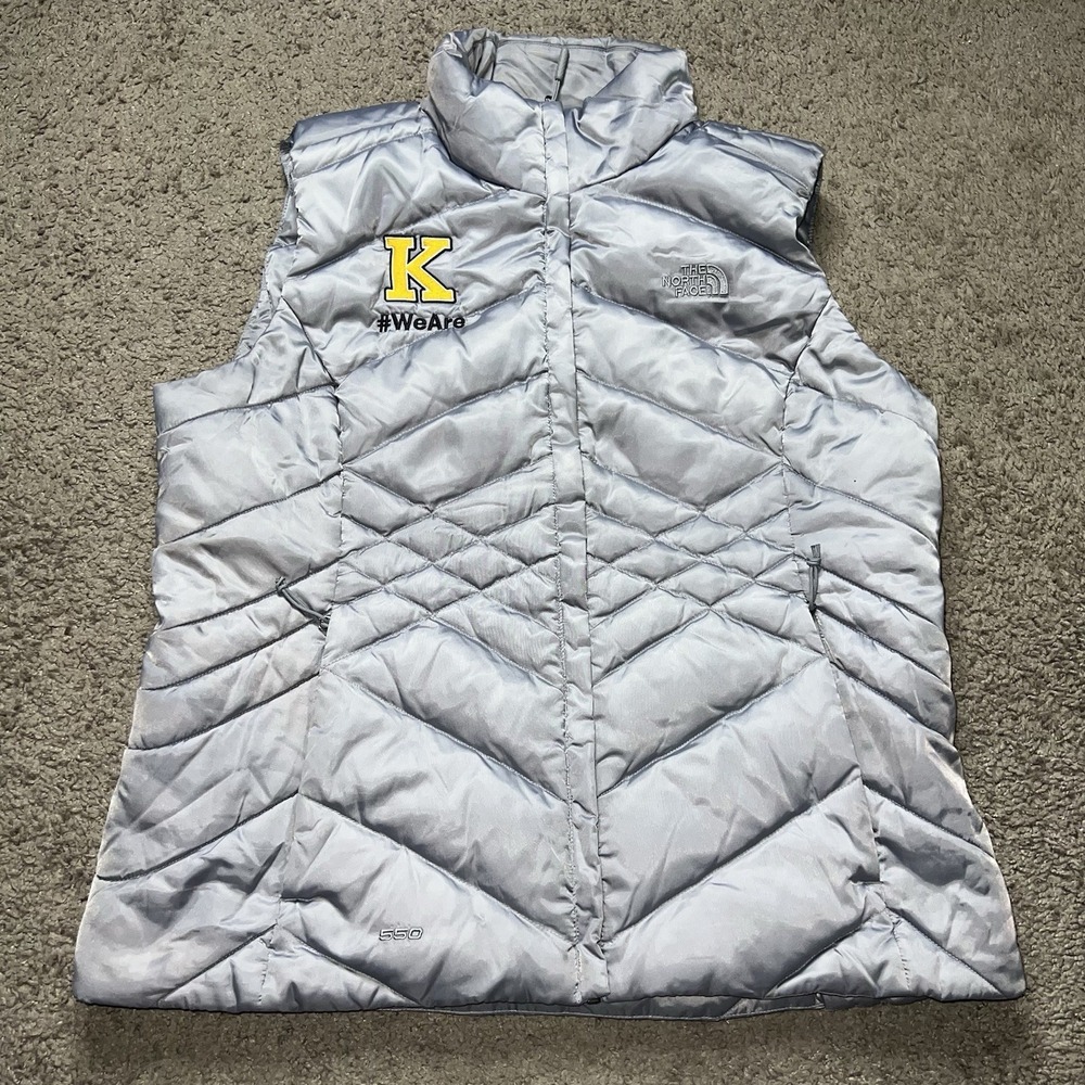 The North Face Aconcagua Vest Women Large Silver Puffer 550 Down Quilted